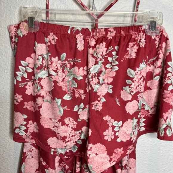 Flora Nikrooz Jacqueline Travel Set Sz L Brick Floral 3 Pc Robe Cami Shorts NEW - Picture 8 of 15